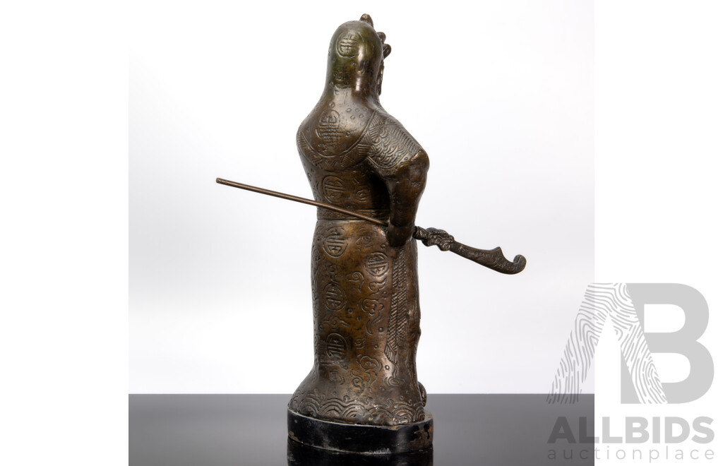 Early Reproduction Brass Guan Gong Figure on Timber Base