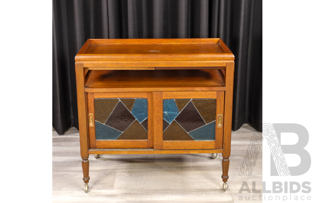 Art Deco Two Tier Drinks Trolley with Lead Light Doors