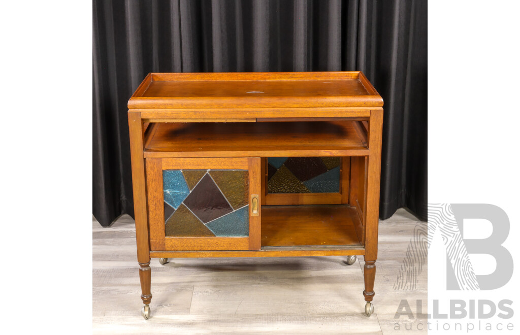 Art Deco Two Tier Drinks Trolley with Lead Light Doors
