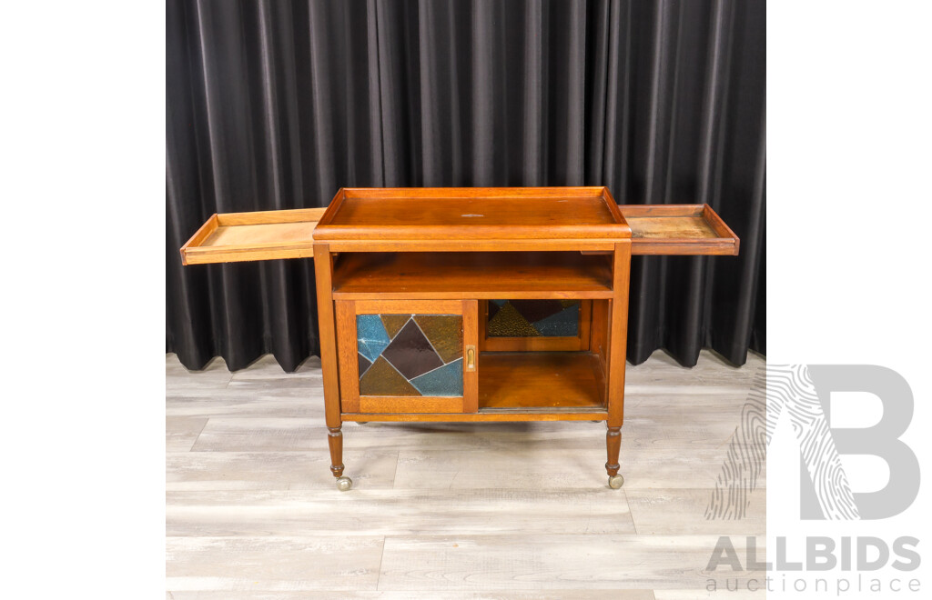 Art Deco Two Tier Drinks Trolley with Lead Light Doors