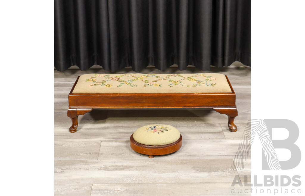 Rectangular Edwardian Tapestry Top Foot Stool and Round Example
