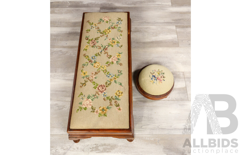 Rectangular Edwardian Tapestry Top Foot Stool and Round Example