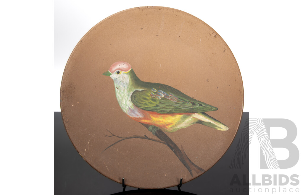 Hand-painted Tin Panel with Fruit Dove Motif