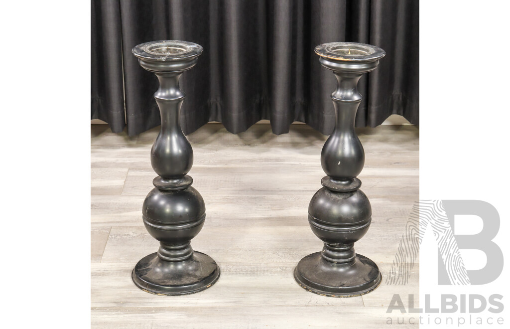 Pair of Large Turned Timber Candle Stick Holders