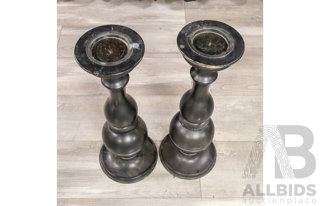 Pair of Large Turned Timber Candle Stick Holders