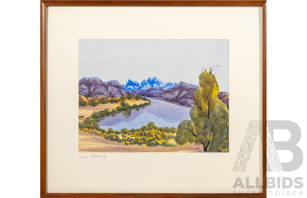 Annulf Ebatarlinga (20th Century, Indigenous-Australian, 1931-1998), Central Australian Landscape, Original Watercolour, 48 X 54 Cm (frame)
