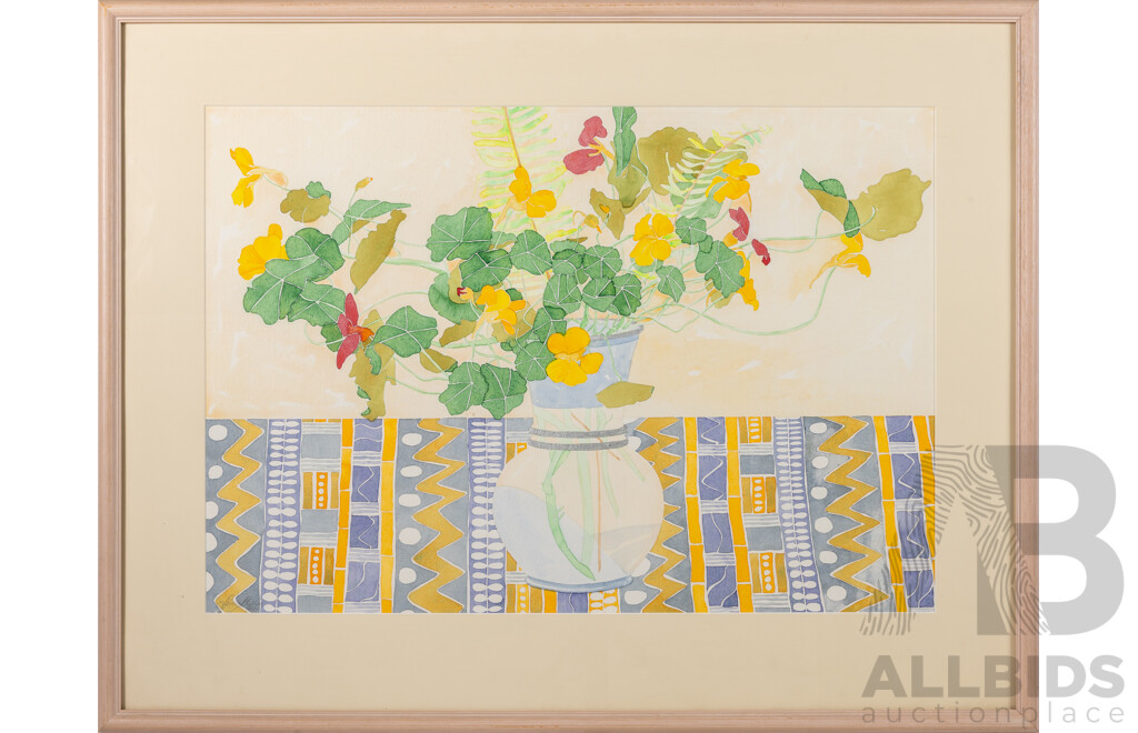 Laura Phillips, (20th Century, Australian), Nasturtiums No 7 (1990),  Lovely Original Watercolour, 66 x 84 cm (frame)