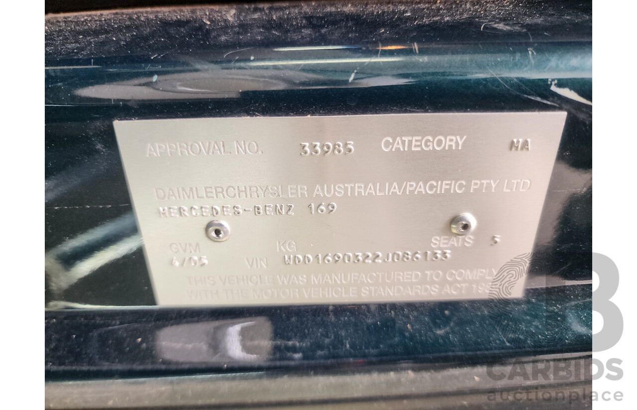 4/2005 Mercedes-Benz A170 Elegance W169 5d Hatchback Green 1.7L