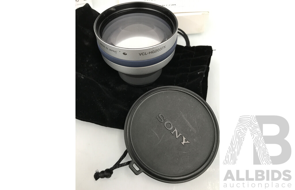 Creative Outlier Air Wireless Earphones, Kogan Power Bank, and Assorted Sony Camera Lenses and Video Light