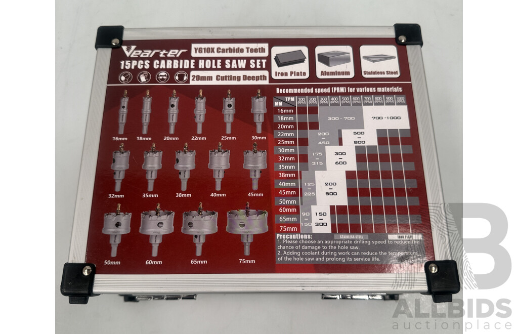 Vearter (YG10X) 15 Piece Carbide Hole Saw Set