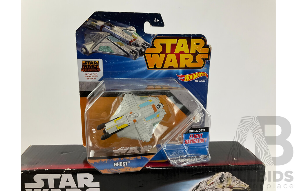 Collection of Star Wars Figures and Jigsaw Puzzle Including Micro Machines, Force Awakens Tasu Leech, Black Series Han Solo, Hot Wheels Ghost