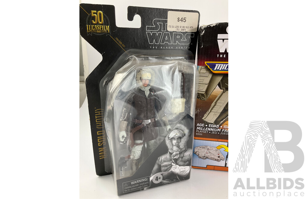 Collection of Star Wars Figures and Jigsaw Puzzle Including Micro Machines, Force Awakens Tasu Leech, Black Series Han Solo, Hot Wheels Ghost