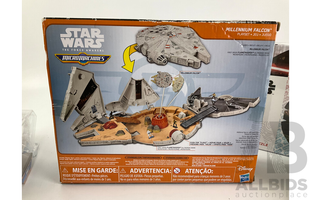 Collection of Star Wars Figures and Jigsaw Puzzle Including Micro Machines, Force Awakens Tasu Leech, Black Series Han Solo, Hot Wheels Ghost