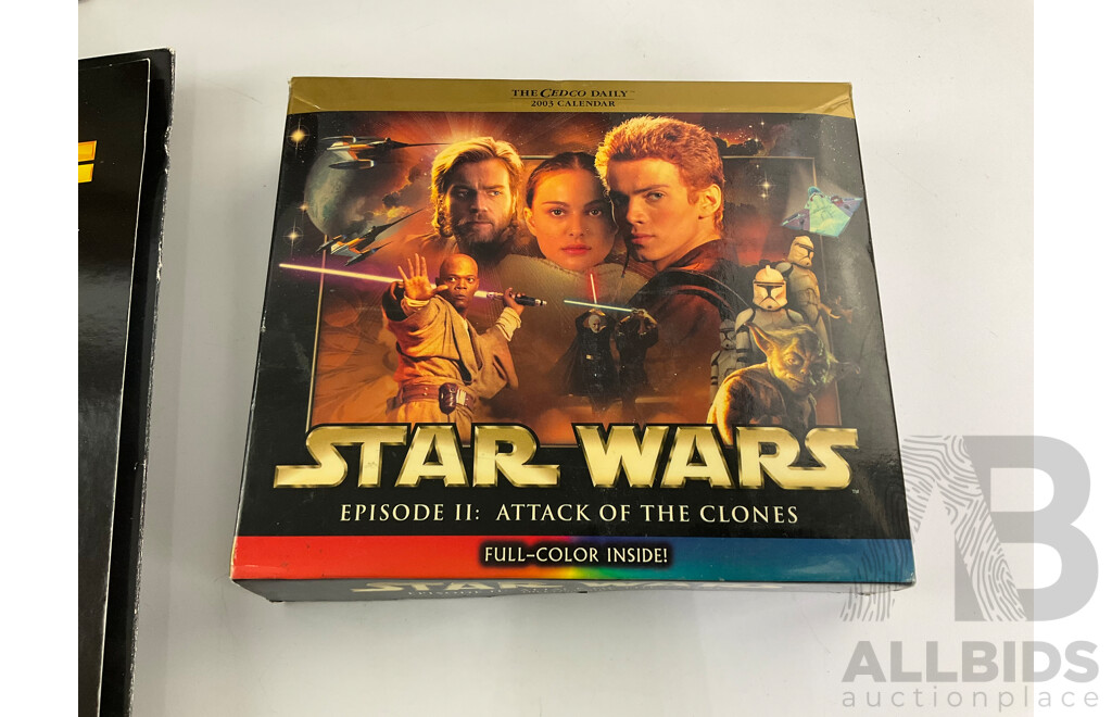 Collection of Star Wars Merchandise Including Mugs, Jigsaw Puzzle, Calendar, Millennium Falcon, 2005 Pin Collection