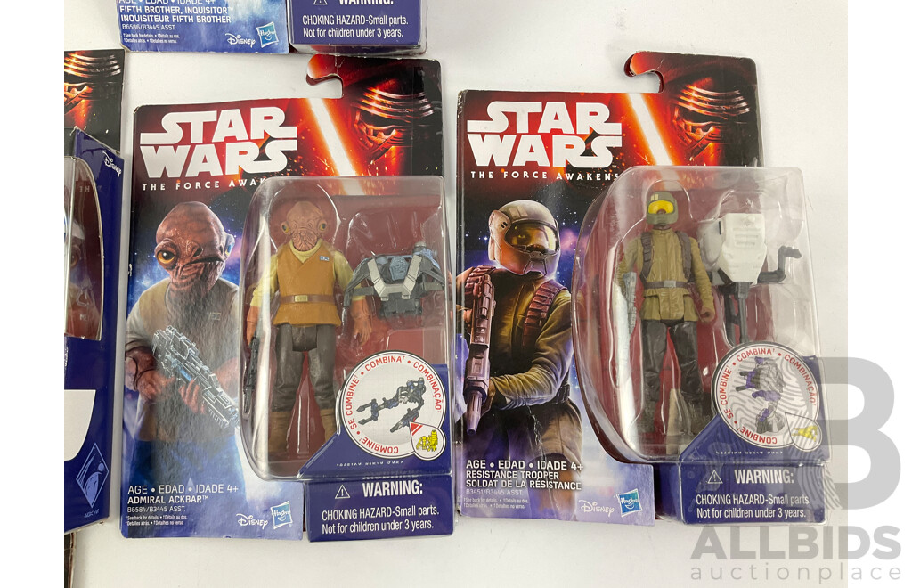 Collection of Hasbro Star Wars Force Awakens Figures Including Resistance Trooper, Captain Phasma(2) Admiral Ackbar, Fifth Brother, Constable Zuvio, Poe Dameron