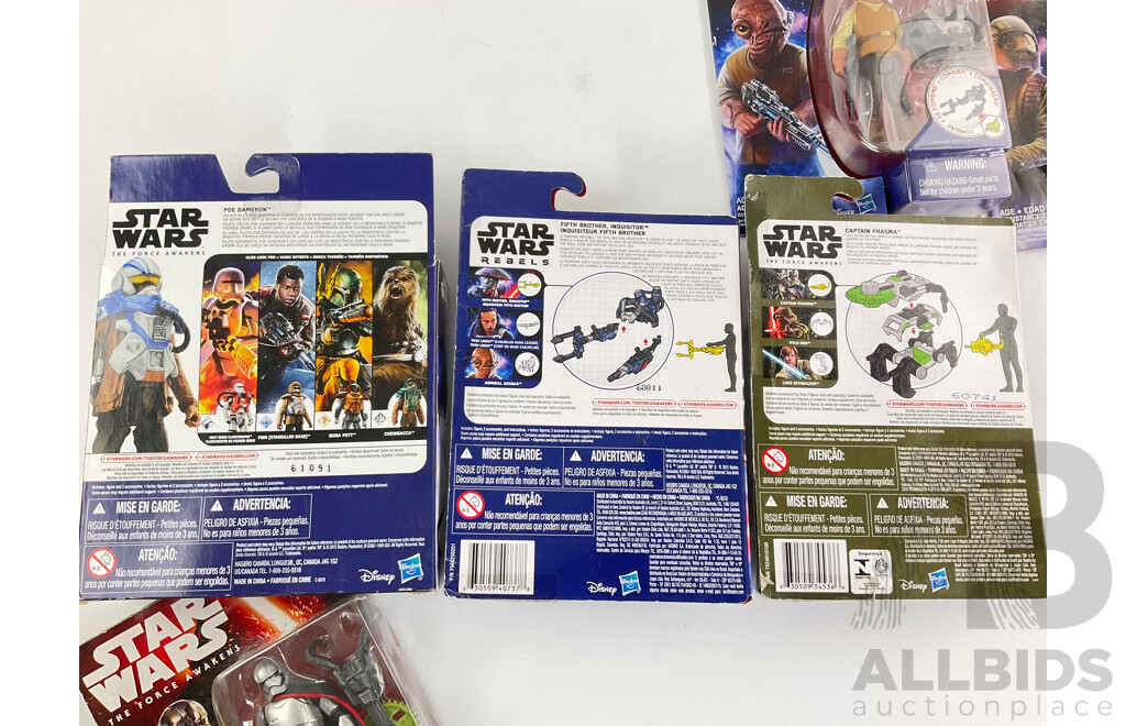 Collection of Hasbro Star Wars Force Awakens Figures Including Resistance Trooper, Captain Phasma(2) Admiral Ackbar, Fifth Brother, Constable Zuvio, Poe Dameron