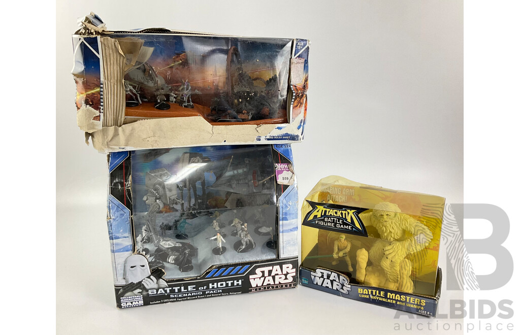 Boxed Star Wars Hasbro Miniatures Clone Wars Battles, Battle of Hoth Scenario Pack and Battle Masters Luke Skywalker and Wampa