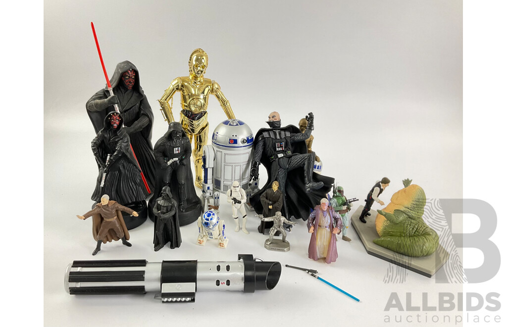 Collection of Star Wars Figures and Lightsaber Including Pewter Han Solo