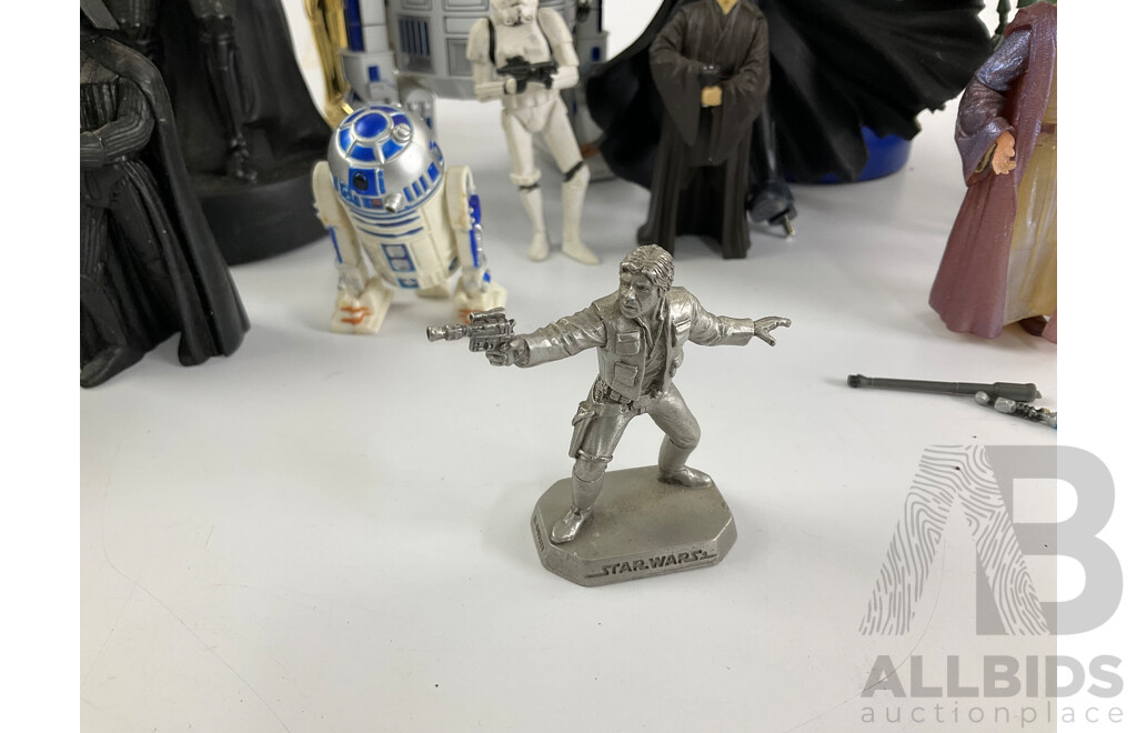 Collection of Star Wars Figures and Lightsaber Including Pewter Han Solo