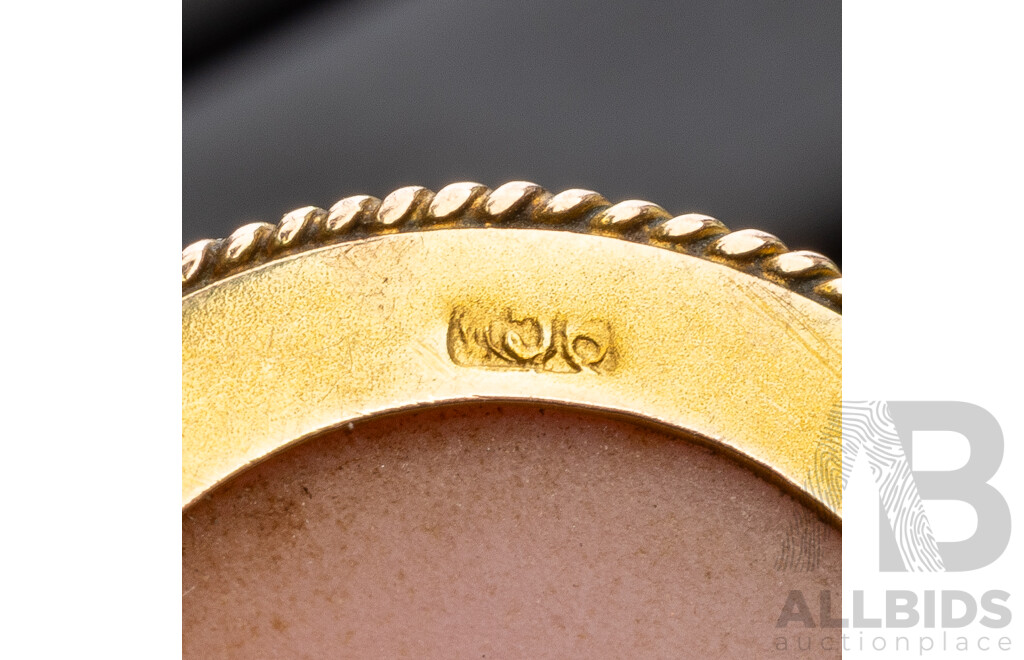 9ct Vintage Pink Cameo Brooch, 24mm, 4.37 Grams