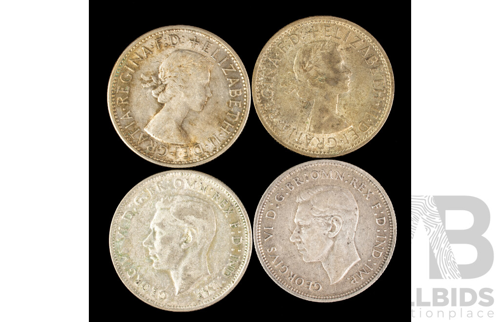 Four Australian Silver Threepence Silver Florins Including 1938, 1974, 1954 Commemorative(2)