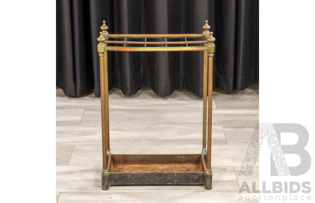 Victorian Brass Umbrella Stand with Cast Iron Base
