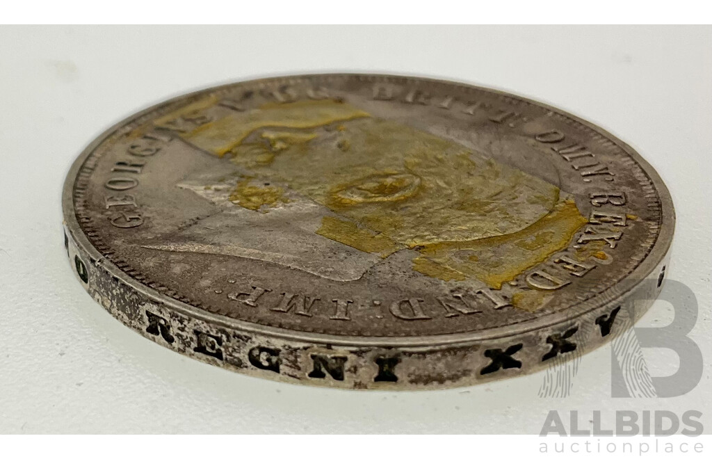 United Kingdom 1935 KGV Silver One Crown Coin, 25th Anniversary of Accession of King George V .500