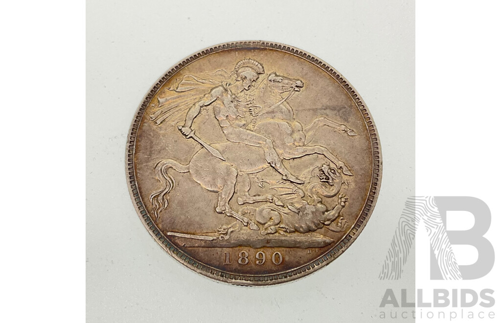 United Kingdom 1890 QV Silver One Crown Coin .925