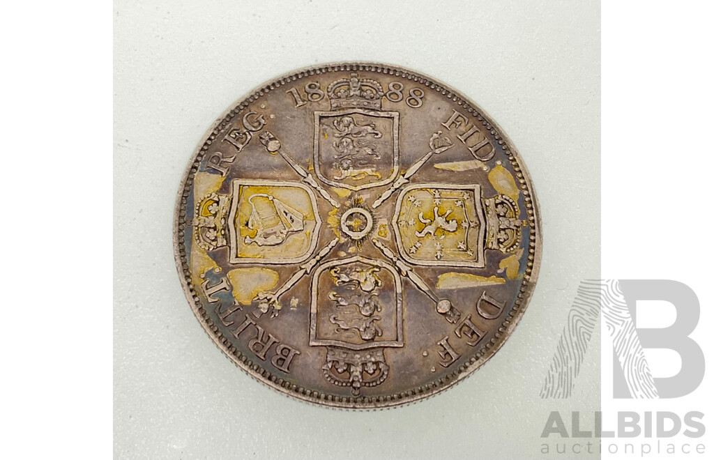 United Kingdom 1888 QV Silver Double Florin Coin .925