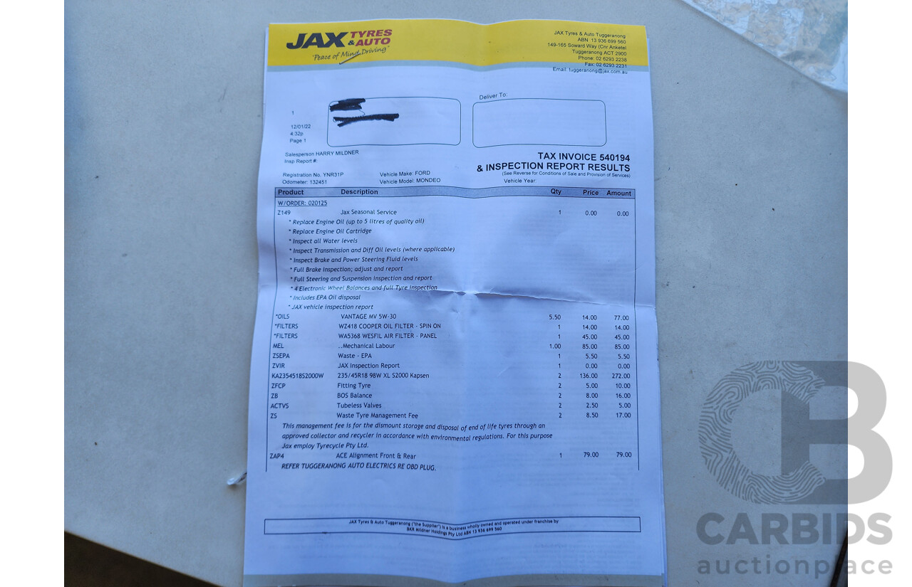 1/2016 Ford Mondeo Titanium MD 5d Hatchback White 2.0L