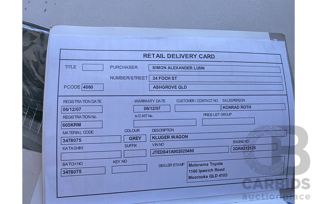 11/2007 Toyota Kluger KX-R (fwd) 5 SEAT GSU40R 4d Wagon Grey 3.5L