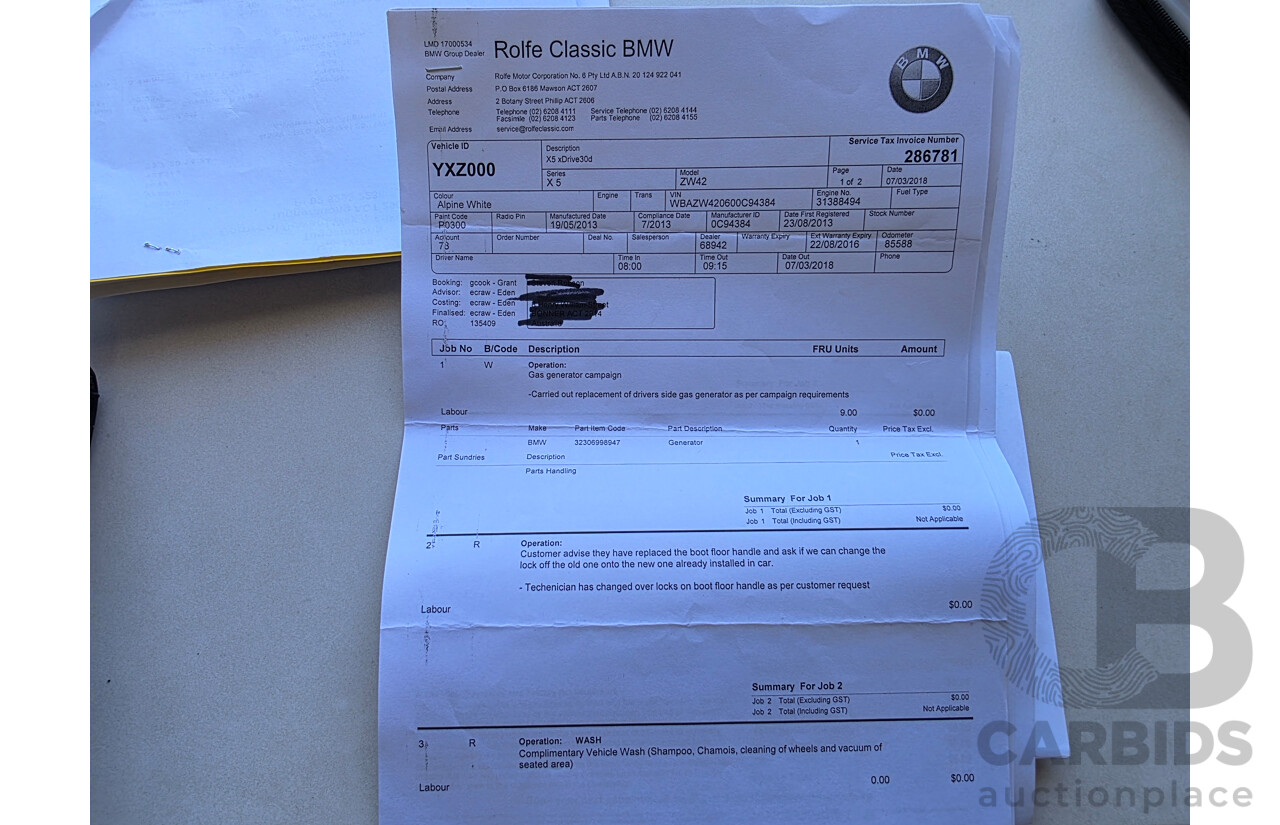 07/2013 Bmw X5 xDrive30d M-sport (4x4) E70 MY12 UPGRADE 4D Wagon White Turbo Diesel 3.0L