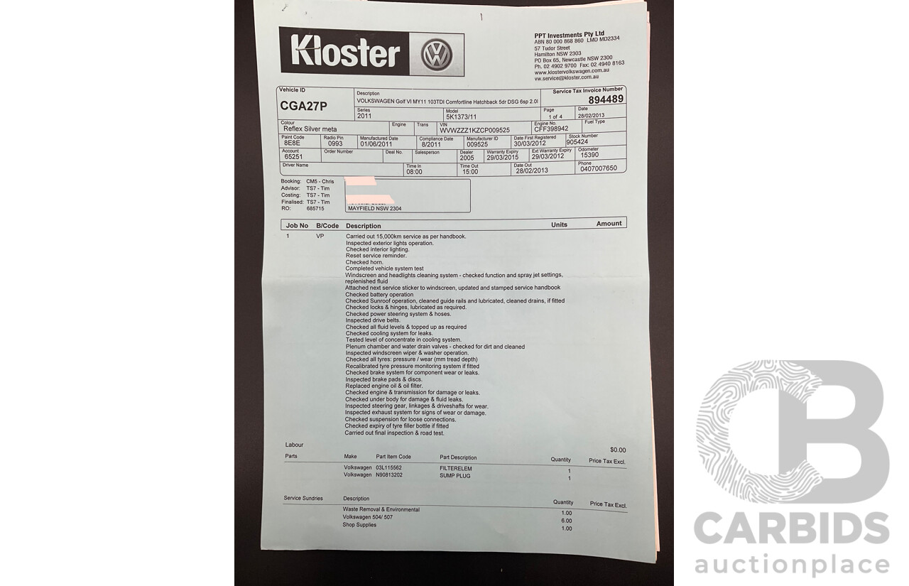 8/2011 Volkswagen Golf 103 TDI Comfortline 1K MY11 4d Wagon Reflex Silver Turbo Diesel 2.0L