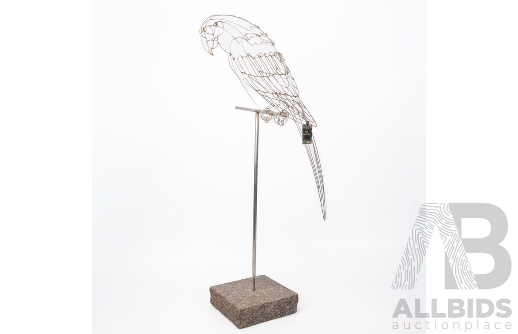 Rudy Kehkla, (20th Century, Canadian, 1956-2021), Wire Work Parrot, Wonderful Original Wire & Stone Sculpture, Approx Total Height 86 cm