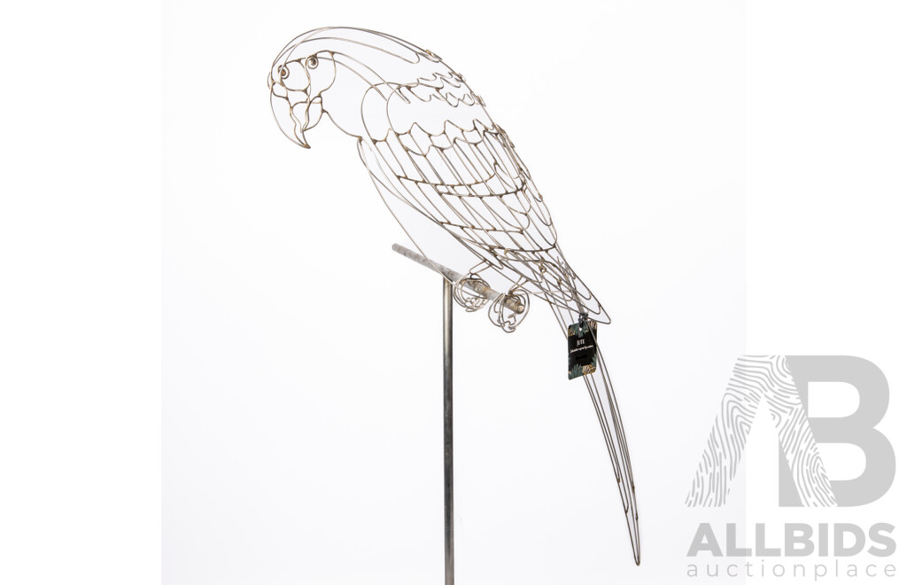 Rudy Kehkla, (20th Century, Canadian, 1956-2021), Wire Work Parrot, Wonderful Original Wire & Stone Sculpture, Approx Total Height 86 cm