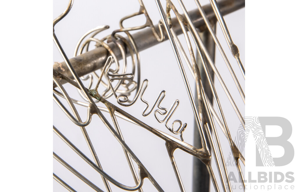 Rudy Kehkla, (20th Century, Canadian, 1956-2021), Wire Work Parrot, Wonderful Original Wire & Stone Sculpture, Approx Total Height 86 cm