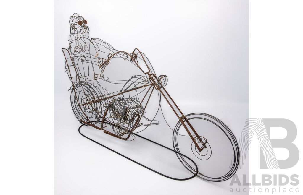 Rudy Kehkla, (20th Century, Canadian, 1956-2021), Wire Work Easy Rider, Wonderful Original Wire Sculpture, Approx Height to Top of Rider's Head 67 cm