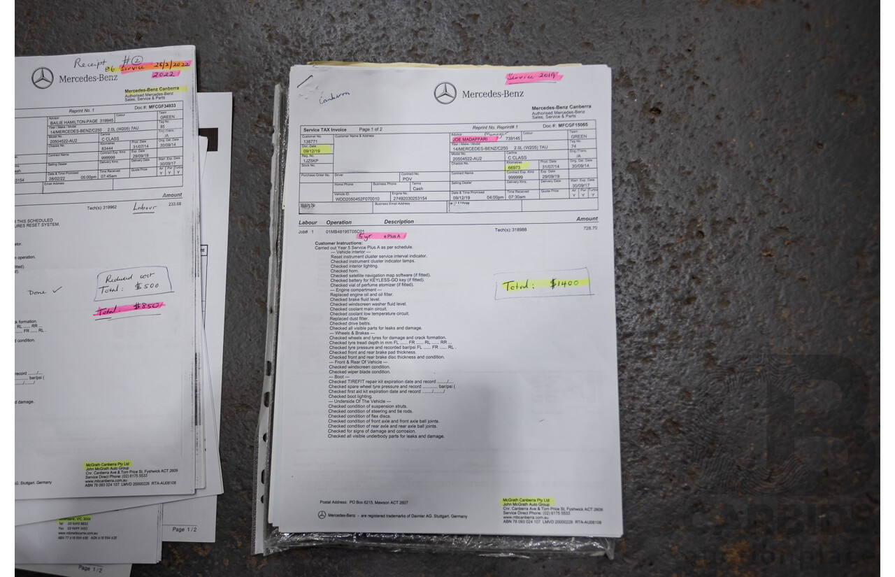 9/2014 Mercedes-Benz C250 AMG Line 205 4D Sedan Polar White Turbo 2.0L