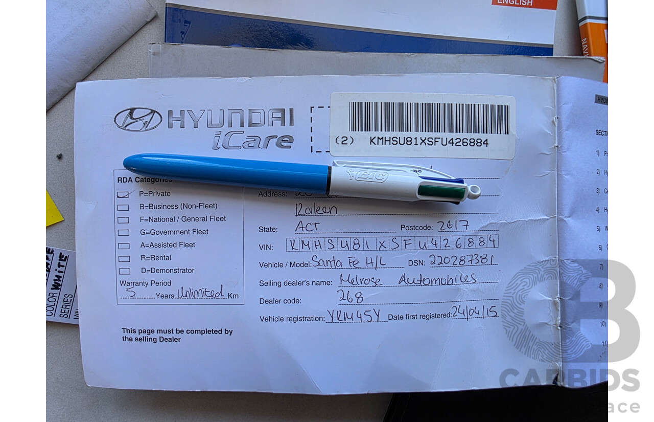 04/2015 Hyundai Santa Fe Highlander CRDi (AWD) DM MY15 4D Wagon White Turbo Diesel 2.2L