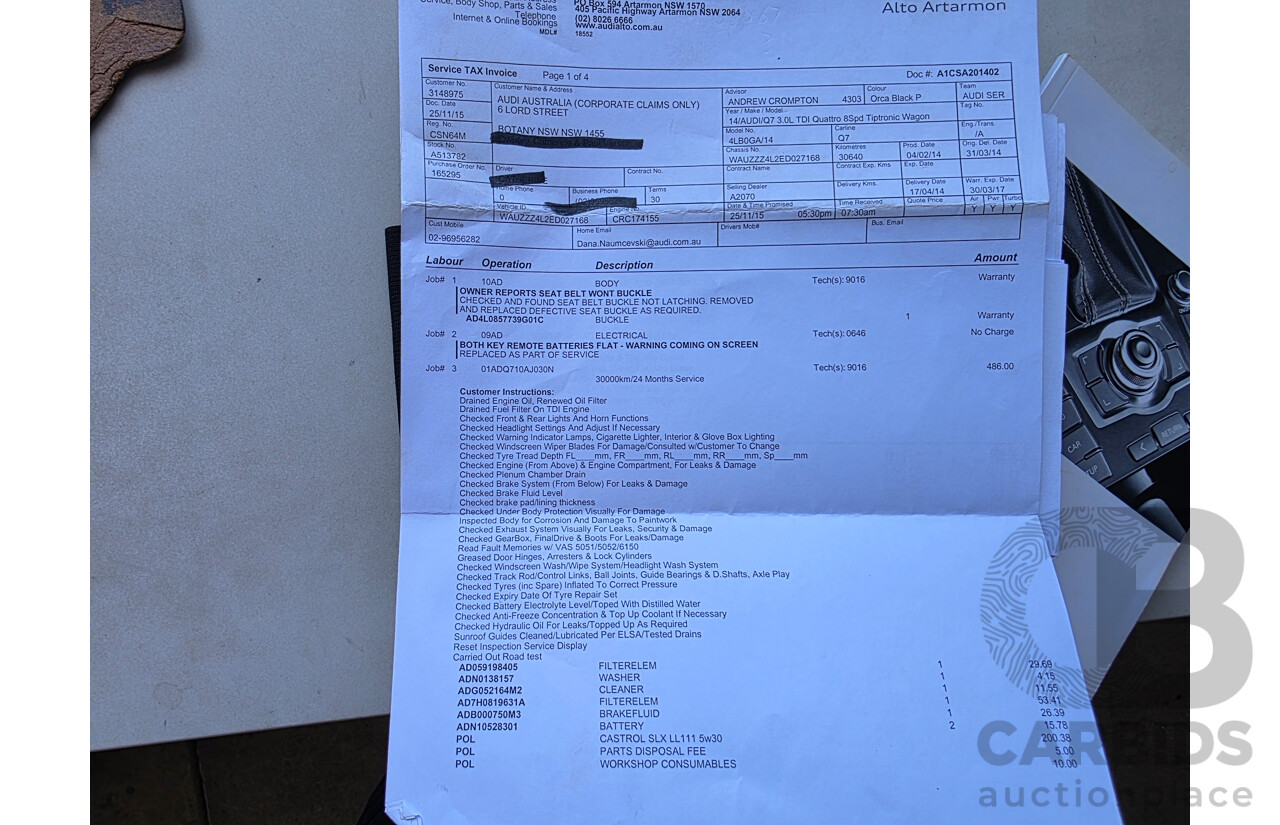04/2014 Audi Q7 3.0 TDI S-Line Quattro (AWD) MY14 4D Wagon Black Turbo Diesel 3.0L (180kW) - 7 Seats