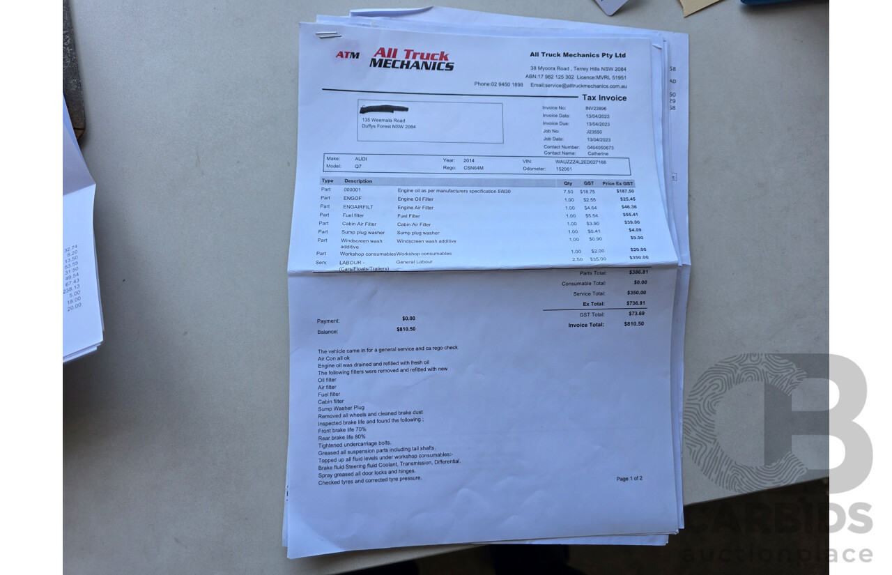 04/2014 Audi Q7 3.0 TDI S-Line Quattro (AWD) MY14 4D Wagon Black Turbo Diesel 3.0L (180kW) - 7 Seats