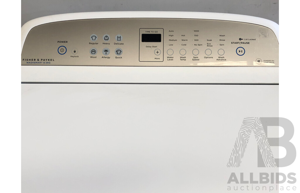 Fisher and Paykel Washsmart 8.5kg Top Loader Washing Machine