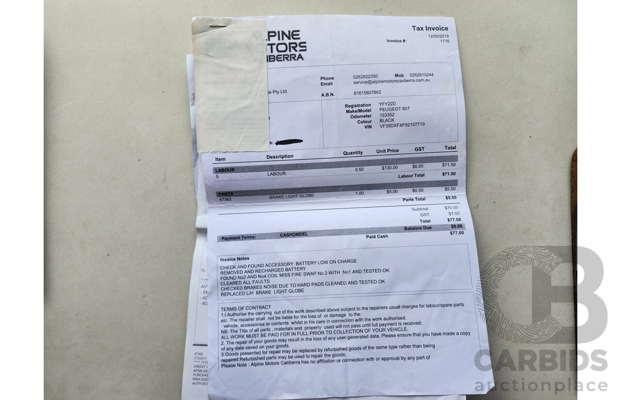 1/2005 Peugeot 607   4d Sedan Black 2.9L