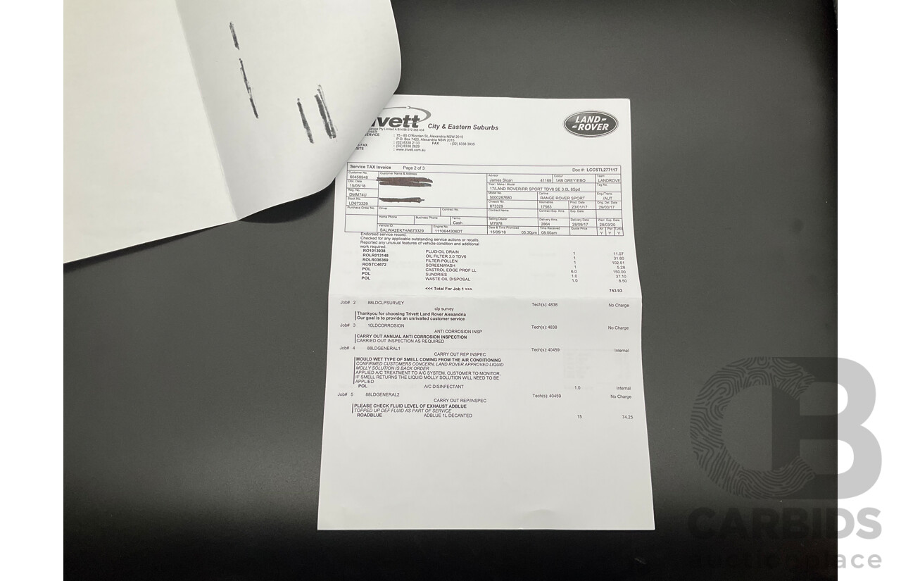 03/2017 Land Rover Range Rover Sport 3.0 TDV6 SE (AWD) LW MY17 4d Wagon Corris Grey Metallic Turbo Diesel 3.0L