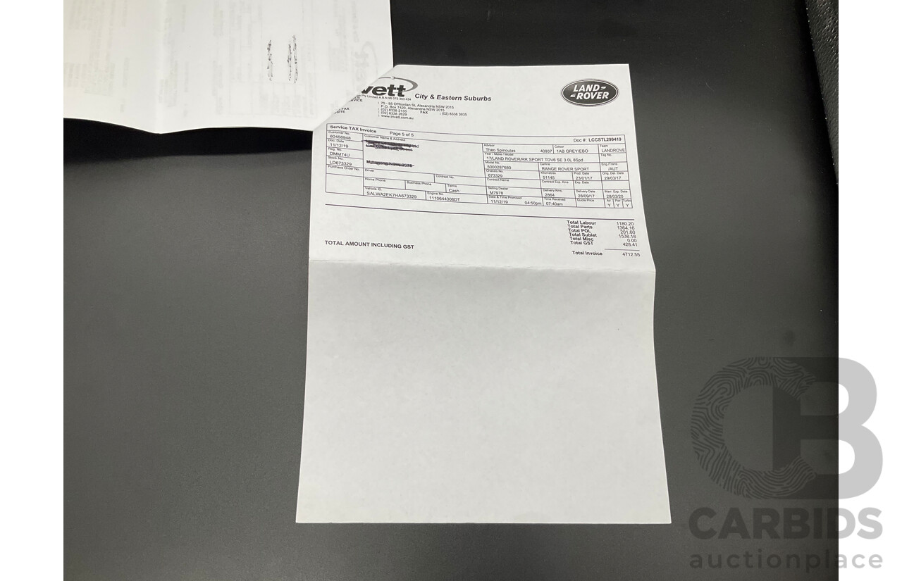 03/2017 Land Rover Range Rover Sport 3.0 TDV6 SE (AWD) LW MY17 4d Wagon Corris Grey Metallic Turbo Diesel 3.0L