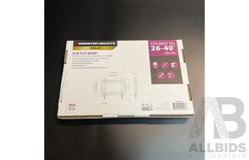 MONSTER MF2201E Small Flat Mount (suits 26''-40'' TVs) - Black