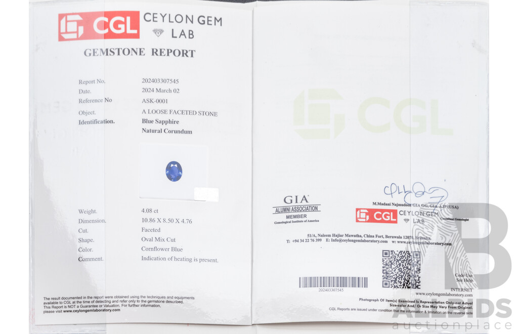 Ceylon Sapphire, Natural Corundum Oval Cut Cornflour Blue Gemstone 4.80ct, Certified