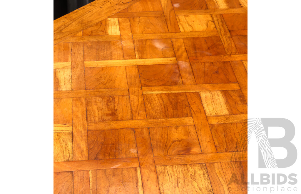 Elm Marquetry Top Dining Table with  Eight Upholstered High Back Chairs