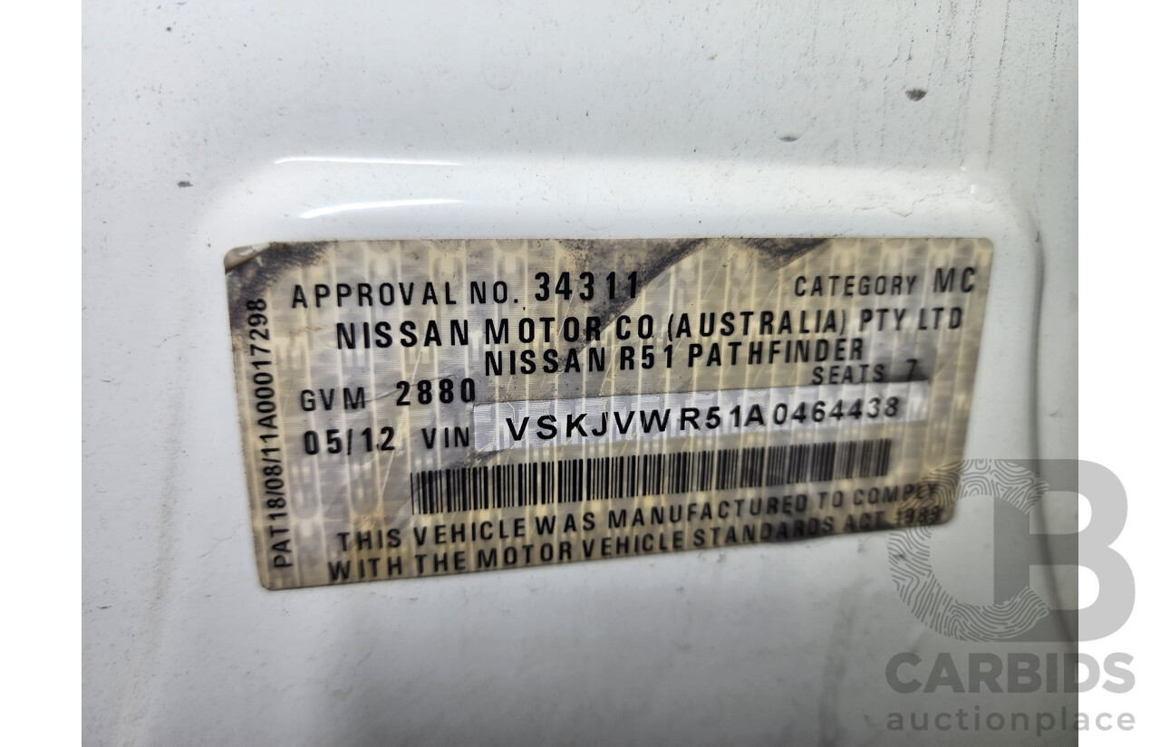 5/2012 Nissan Pathfinder Ti (4x4) R51 SERIES 4 4d Wagon White 2.5L