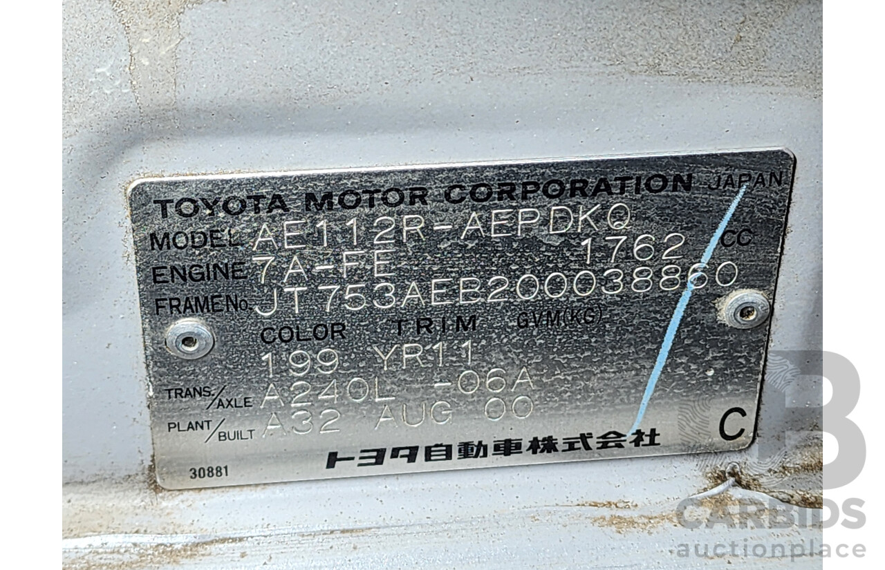 8/2000 Toyota Corolla Ascent AE112R 4d Sedan Silver 1.8L